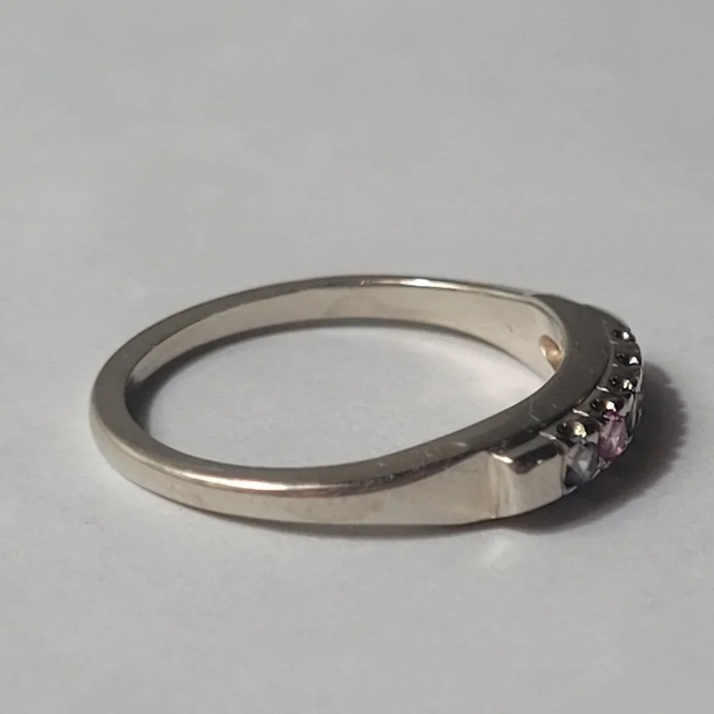 14k Topaz Wedding Band White Gold 5 Stone MultiColor Anniversary or Mothers Ring - Picture 11 of 14